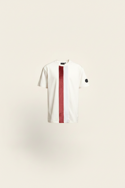 Cream White T-Shirt With Red & Grey