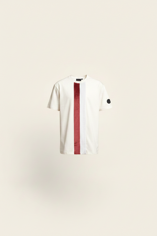Cream White T-Shirt With Red & Grey